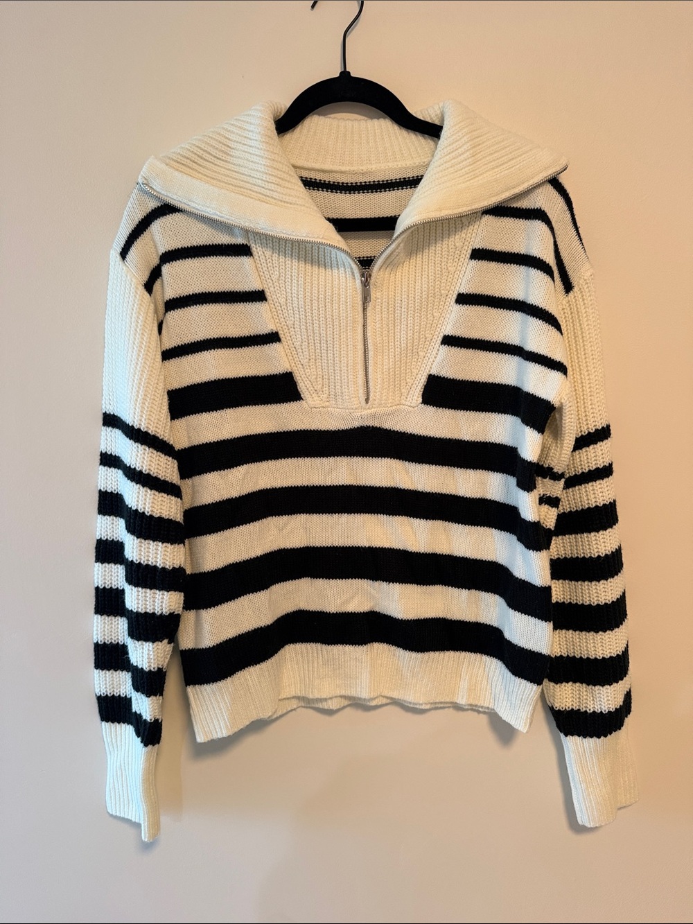Striped Sailor Collar Knit Sweater - White/Black